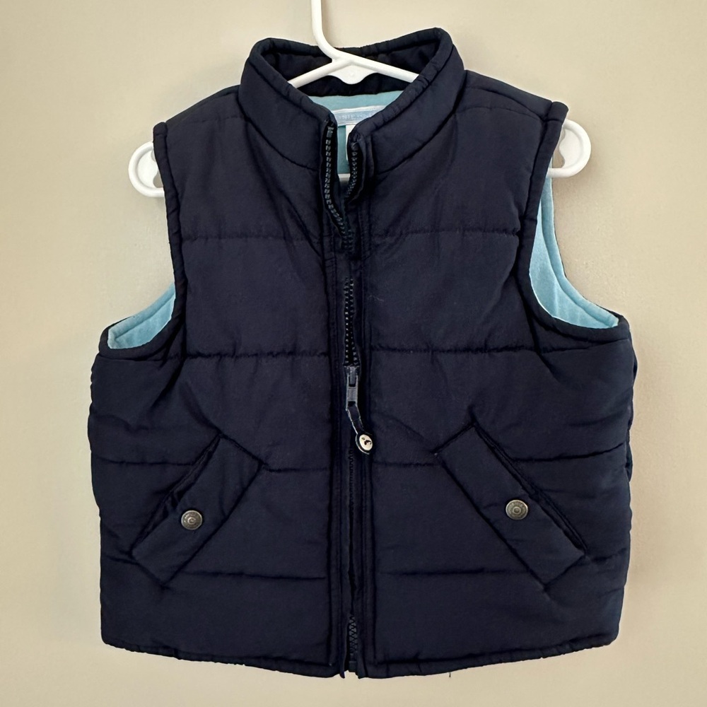 Janie and Jack Navy Puffer Vest with Light Blue Lining